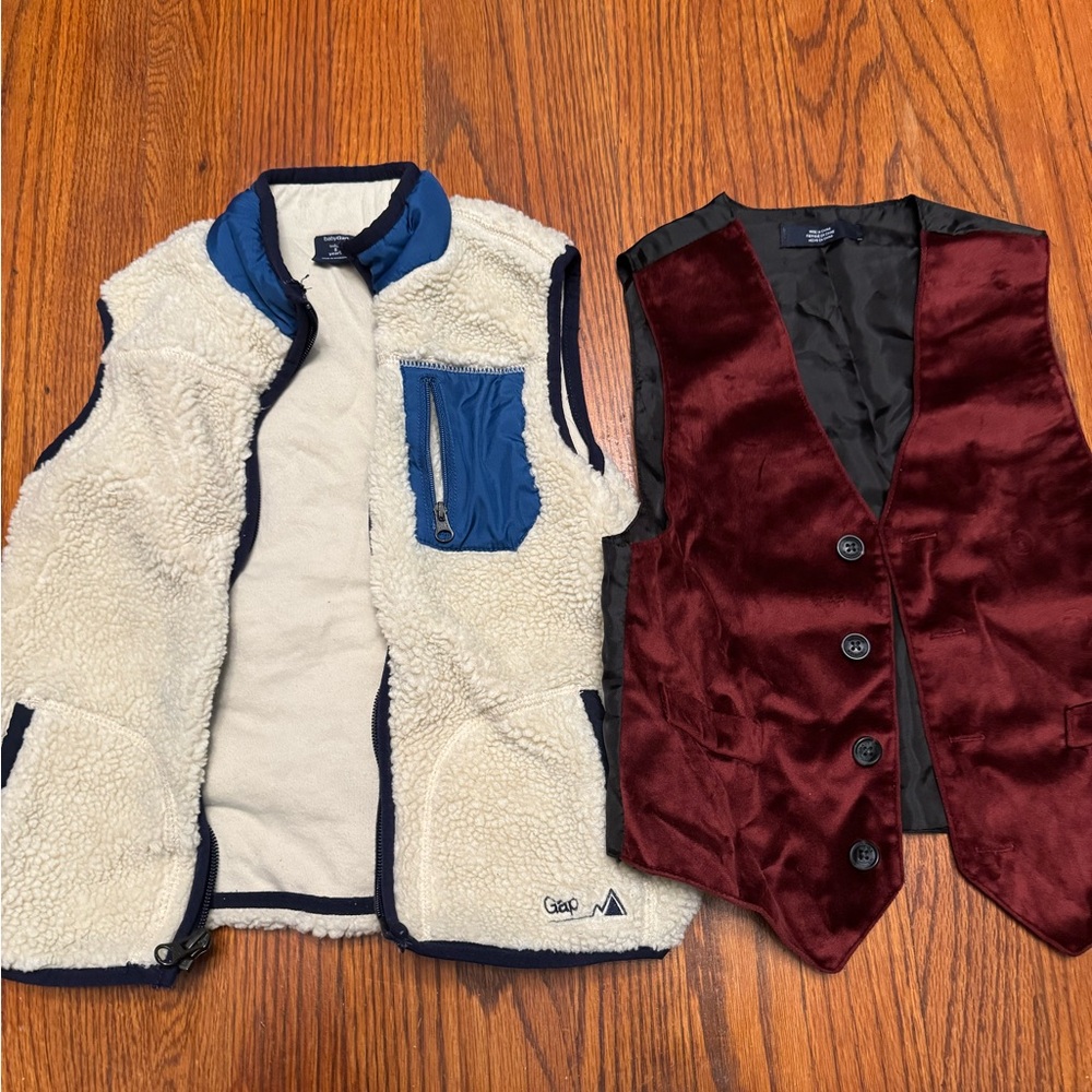 Boys 5 5T Lot of 2 vests: Sherpa reversible Gap & Nautica Burgundy Red Dressy